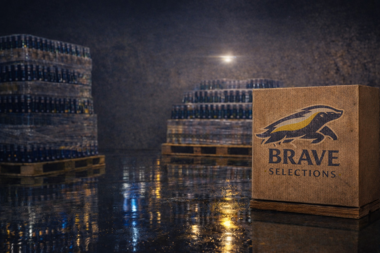 Brave Selections cases in a warehouse